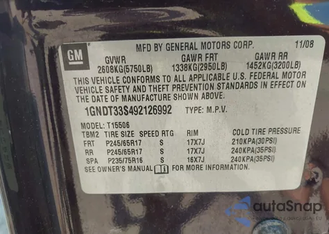 2009 Chevrolet Trailblazer Lt z USA, uszkodzony, nr VIN 1GNDT33S492126992